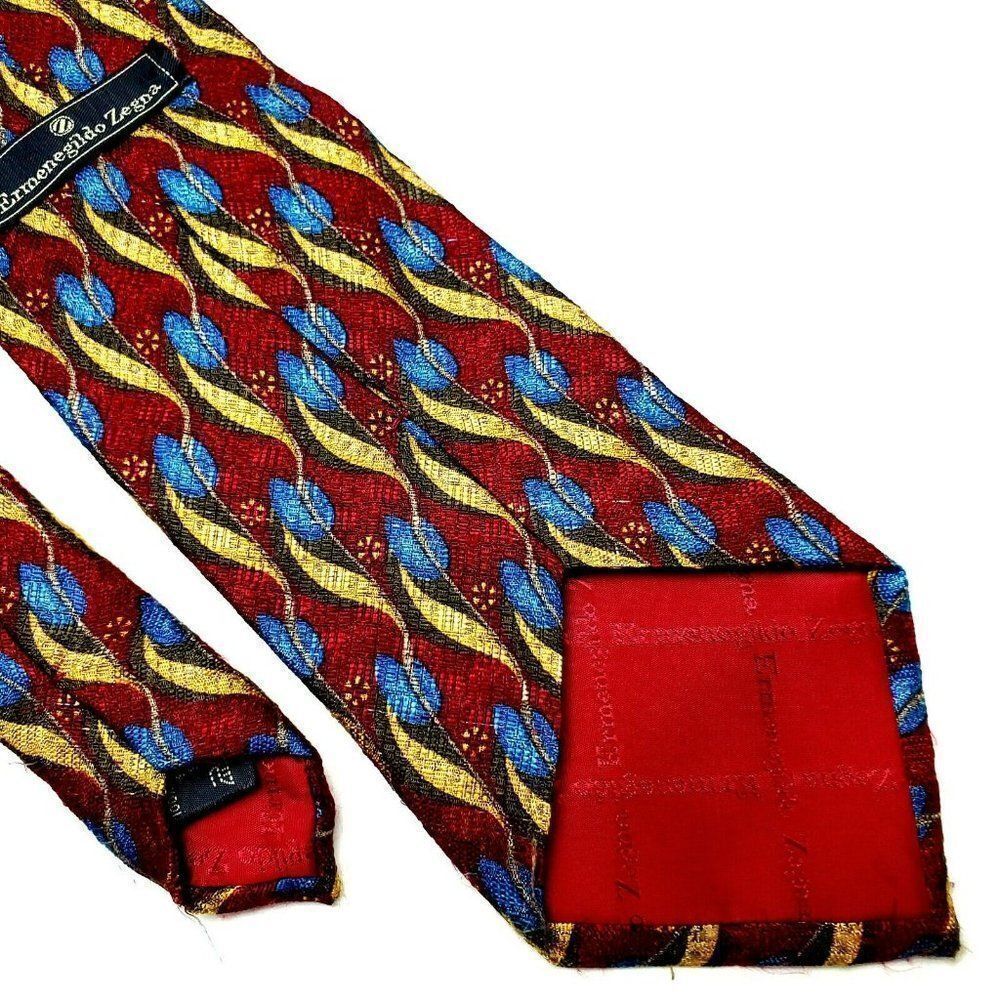 Ermenegildo Zegna Red‎ Silk Tie Print Abstract Classic - Picture 5 of 6